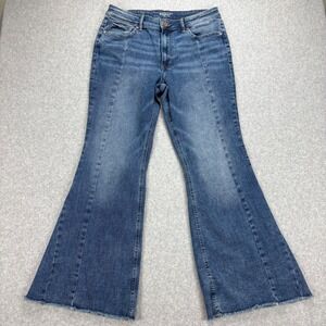 Edgely Flare Jeans Womens 16 Blue Dark Wash High Rise Raw Hem Stretch Festival